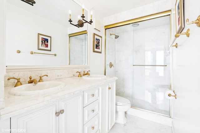 111 E Chestnut St Unit 39C, Chicago, IL 60611 - bathroom with toilet, double vanity, and tiled shower