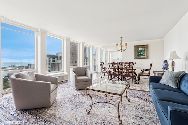 111 E Chestnut St Unit 39C, Chicago, IL 60611 - living area with a chandelier and ornamental molding