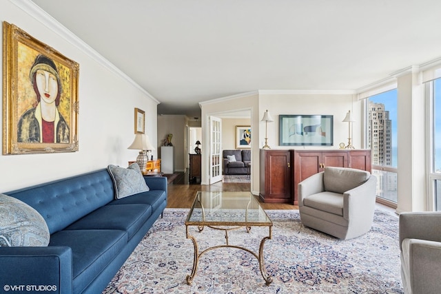 111 E Chestnut St Unit 39C, Chicago, IL 60611 - living area featuring wood finished floors and ornamental molding