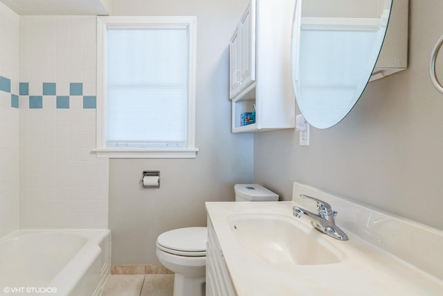 full bath with tile patterned flooring, toilet, and vanity
