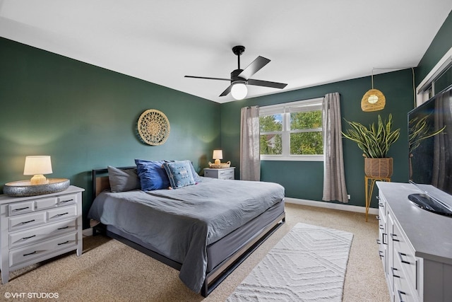 269 Cascade Dr, Crystal Lake, IL 60012 - bedroom featuring light carpet, baseboards, and ceiling fan