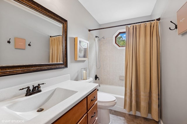 269 Cascade Dr, Crystal Lake, IL 60012 - bathroom with vanity, toilet, shower / bath combination with curtain, and tile patterned floors