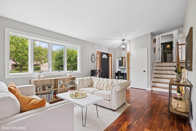 269 Cascade Dr, Crystal Lake, IL 60012 - living area featuring plenty of natural light, hardwood / wood-style flooring, stairway, and baseboards