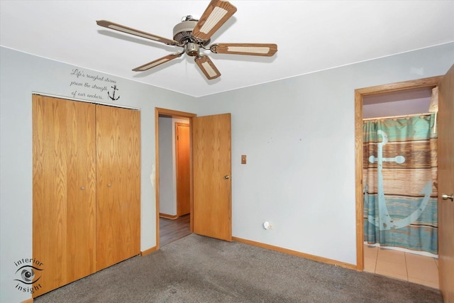 7707 Bristol Ln, Tinley Park, IL 60477 - unfurnished bedroom with carpet floors, a closet, baseboards, and a ceiling fan