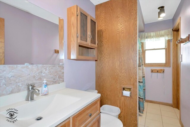 7707 Bristol Ln, Tinley Park, IL 60477 - full bath with toilet, vanity, tile patterned flooring, and a shower with shower curtain