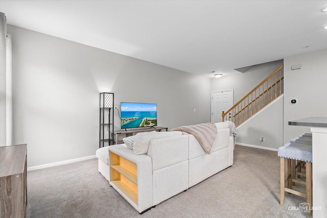 616 Springbrook Trl N, Oswego, IL 60543 - carpeted living room with stairs and baseboards