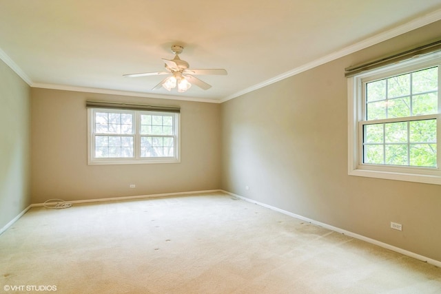 1921 E Peachtree Ln, Arlington Heights, IL 60004 - spare room with baseboards, ornamental molding, light carpet, and a ceiling fan