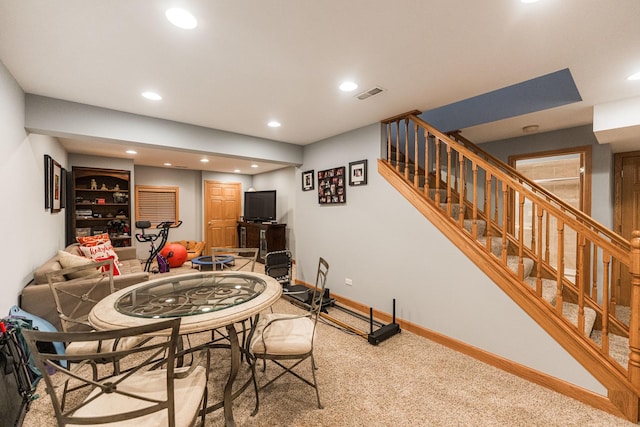 1607 Park Point, Ridge Point, Park Ridge, IL 60068 - dining space with recessed lighting, carpet floors, stairs, and baseboards