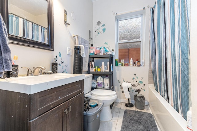 8453 S Colfax Ave, Chicago, IL 60617 - full bathroom with toilet, vanity, tile patterned flooring, and shower / tub combo