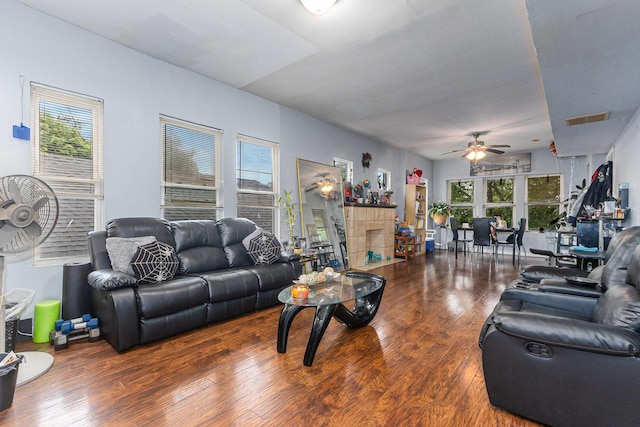 8453 S Colfax Ave, Chicago, IL 60617 - living room featuring wood-type flooring, a ceiling fan, and healthy amount of natural light