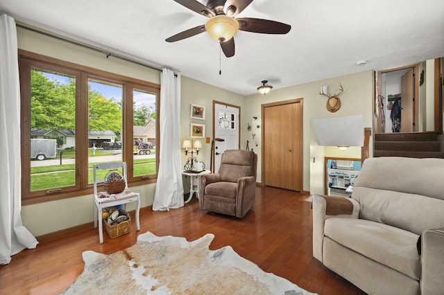 175 N Dogwood St, Cortland, IL 60112 - living room with ceiling fan, wood finished floors, and baseboards