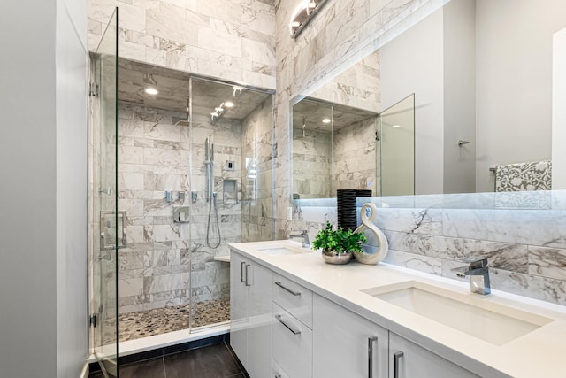 1513 W Walton St Unit 3, Chicago, IL 60642 - bathroom featuring double vanity and a stall shower