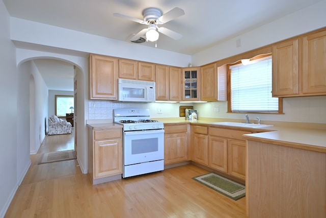 7513 W Isham Ave, Chicago, IL 60631 - kitchen featuring white appliances, light brown cabinetry, a sink, and light wood-type flooring