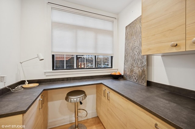 734 Noyes St Unit L1, Evanston, IL 60201 - kitchen with dark countertops and light brown cabinetry