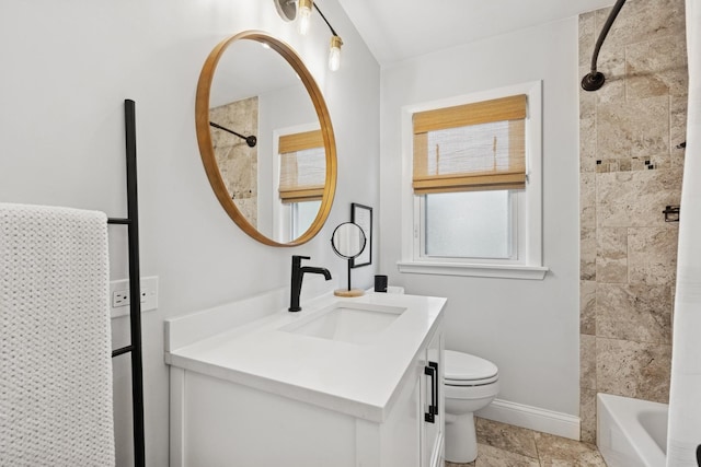 114 Washington St, Bloomingdale, IL 60108 - full bathroom with vanity, toilet, bathing tub / shower combination, and baseboards