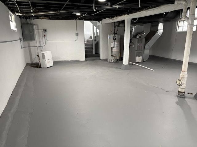 926 Park Ave, Winthrop Harbor, IL 60096 - basement featuring electric panel, water heater, stairs, and heating unit