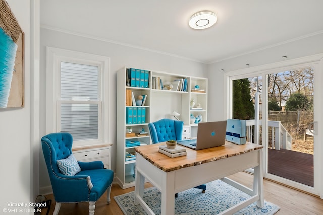 1552 Mccraren Rd, Highland Park, IL 60035 - office featuring crown molding and light wood-style floors