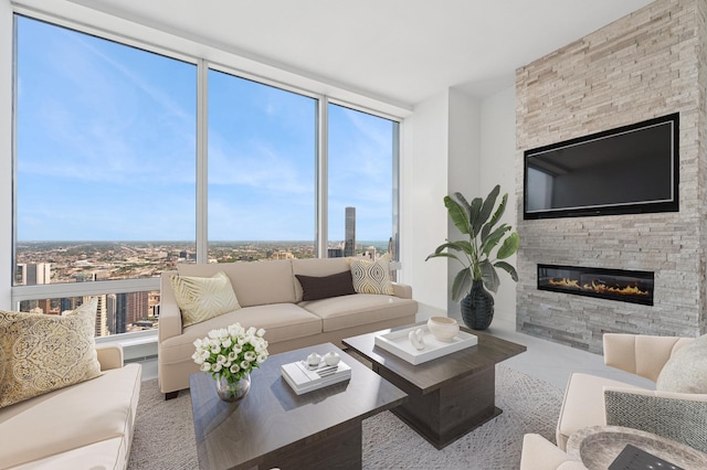 401 N Wabash Ave Unit 51C, Chicago, IL 60611 - living room featuring a fireplace and plenty of natural light