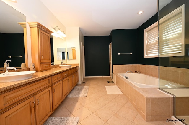 328 Erie Cir, Bloomingdale, IL 60108 - full bath with double vanity, a whirlpool tub, and tile patterned floors