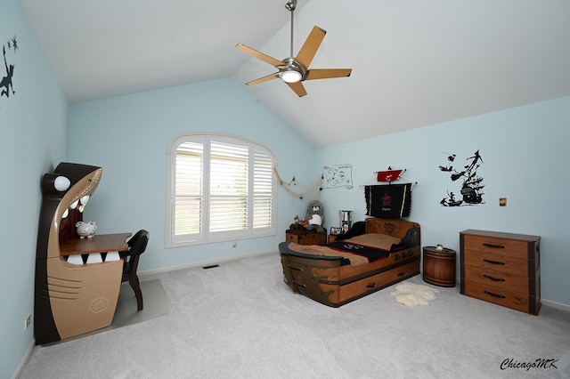 328 Erie Cir, Bloomingdale, IL 60108 - bedroom with carpet, lofted ceiling, baseboards, and a ceiling fan