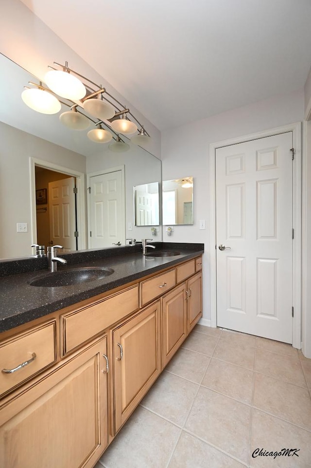 328 Erie Cir, Bloomingdale, IL 60108 - full bath with double vanity, tile patterned flooring, and a chandelier