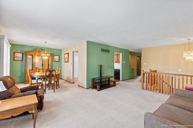15435 Orogrande Dr, Oak Forest, IL 60452 - living area with a chandelier, light carpet, and baseboards