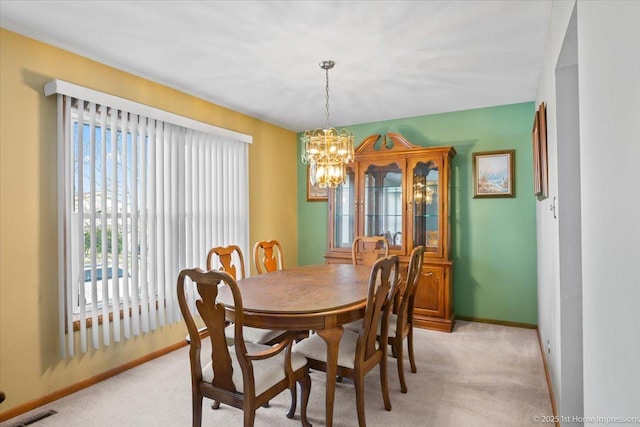 15435 Orogrande Dr, Oak Forest, IL 60452 - dining room with a chandelier, light colored carpet, and baseboards