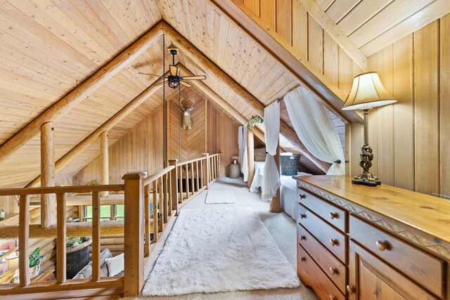 310 N Oak Ln, Dixon, IL 61021 - bedroom with wooden ceiling, wood walls, and carpet floors
