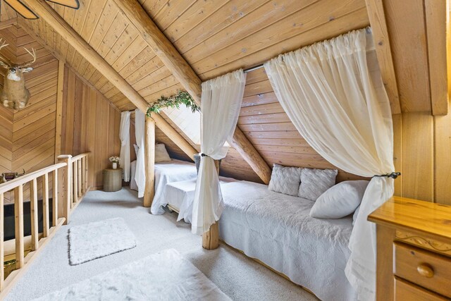 310 N Oak Ln, Dixon, IL 61021 - bedroom with wooden ceiling, carpet, and wooden walls