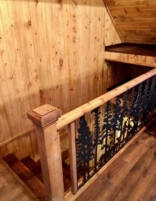 310 N Oak Ln, Dixon, IL 61021 - wine room featuring wooden walls, wood finished floors, wooden ceiling, a sauna / steam room, and vaulted ceiling