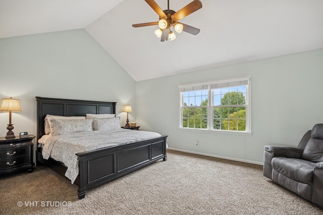 651 Clover Dr, Algonquin, IL 60102 - bedroom featuring light colored carpet, vaulted ceiling, baseboards, and a ceiling fan