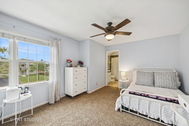651 Clover Dr, Algonquin, IL 60102 - bedroom featuring carpet, baseboards, a ceiling fan, and ensuite bath