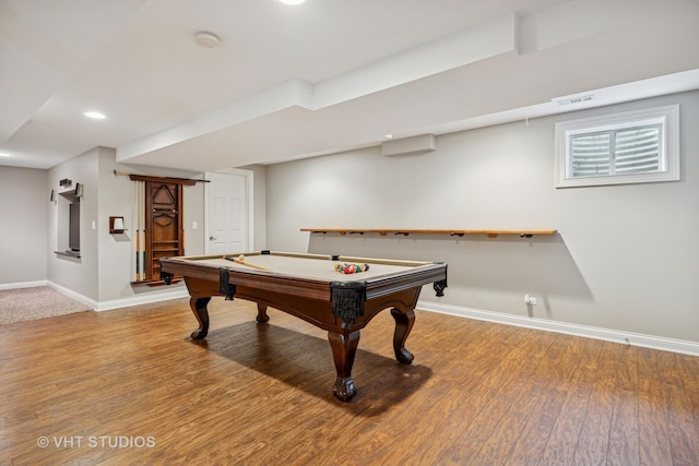 651 Clover Dr, Algonquin, IL 60102 - recreation room featuring baseboards, wood finished floors, recessed lighting, and pool table