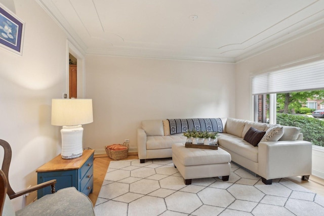 2156 Red Maple Ln, Aurora, IL 60502 - living area featuring light wood-style flooring, ornamental molding, and baseboards
