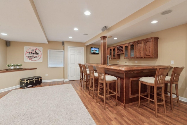 2156 Red Maple Ln, Aurora, IL 60502 - indoor wet bar with light wood finished floors, baseboards, and recessed lighting