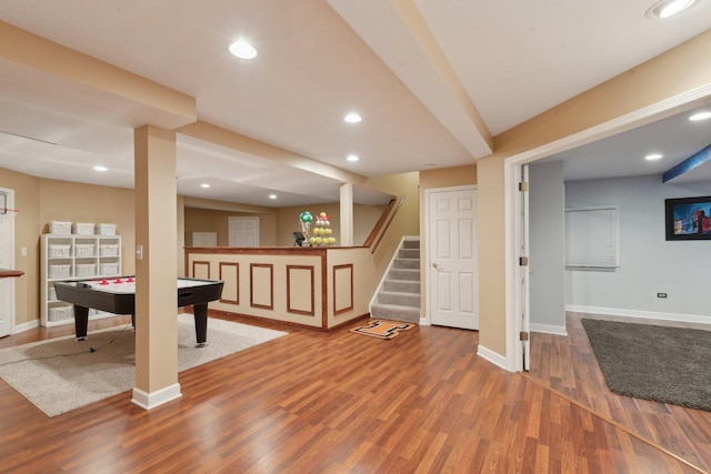 2156 Red Maple Ln, Aurora, IL 60502 - rec room featuring wood finished floors, baseboards, recessed lighting, and billiards table