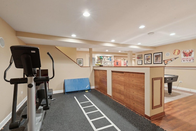 2156 Red Maple Ln, Aurora, IL 60502 - exercise room featuring baseboards, recessed lighting, and wood finished floors