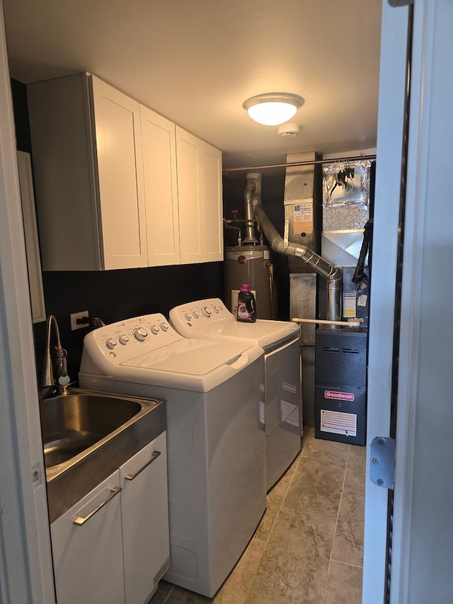 4739 W 105th Pl Unit 101, Oak Lawn, IL 60453 - washroom with washer and clothes dryer, cabinet space, and water heater