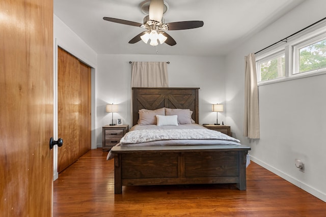 207 N E Ave, Ogden, IL 61859 - bedroom featuring wood finished floors, a closet, ceiling fan, and baseboards