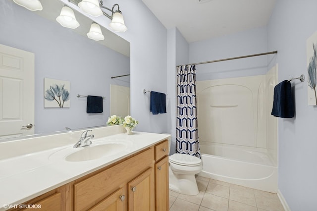 1736 Francis Dr, Pingree Grove, IL 60140 - full bathroom with tile patterned flooring, vanity, toilet, and shower / bathtub combination with curtain