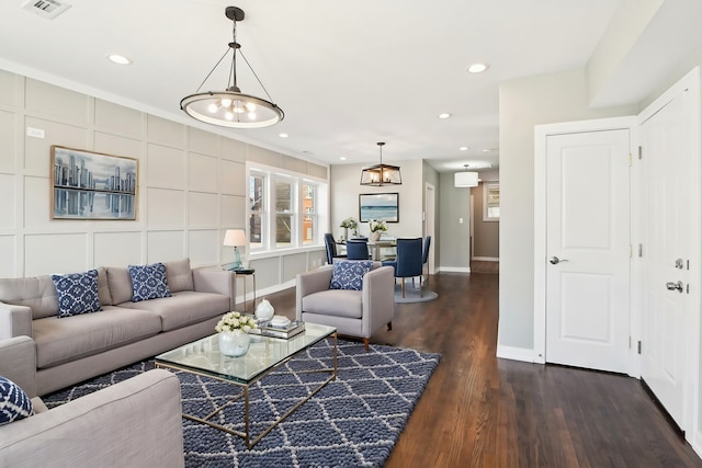 7801 S Honore St, Chicago, IL 60620 - living area featuring baseboards, dark wood-style flooring, recessed lighting, and healthy amount of natural light