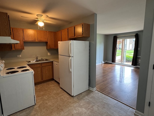 1900 Light Rd Unit 111, Oswego, IL 60543 - kitchen with white appliances, a sink, under cabinet range hood, and light flooring