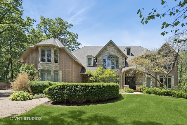 41W180 Highwood Ct, Elburn, IL 60119 - view of front of home with stone siding and a front lawn