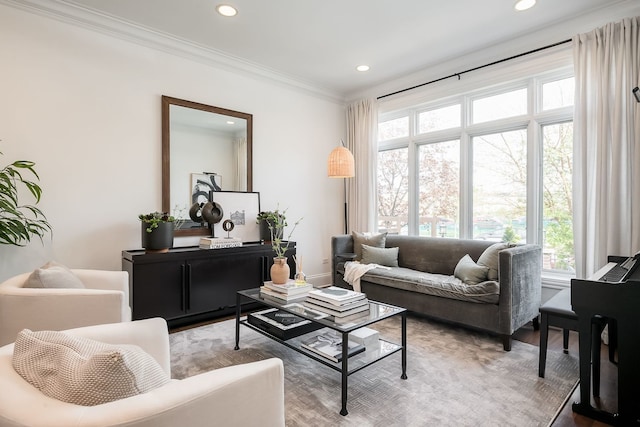 2128 N Winchester Ave, Chicago, IL 60614 - living area featuring recessed lighting, healthy amount of natural light, light wood finished floors, crown molding, and baseboards