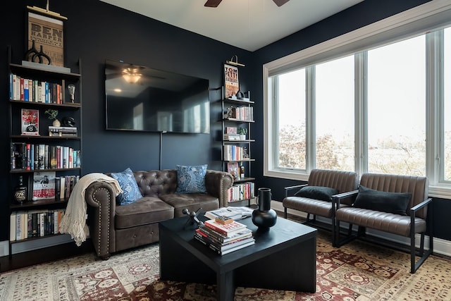 2128 N Winchester Ave, Chicago, IL 60614 - living room featuring ceiling fan, baseboards, and wood finished floors