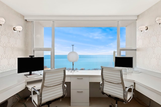 3200 N Lake Shore Dr Unit 2905, Chicago, IL 60657 - tiled office featuring built in study area, wallpapered walls, and plenty of natural light