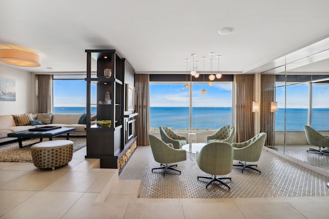 3200 N Lake Shore Dr Unit 2905, Chicago, IL 60657 - dining room with floor to ceiling windows, a water view, and tile patterned flooring