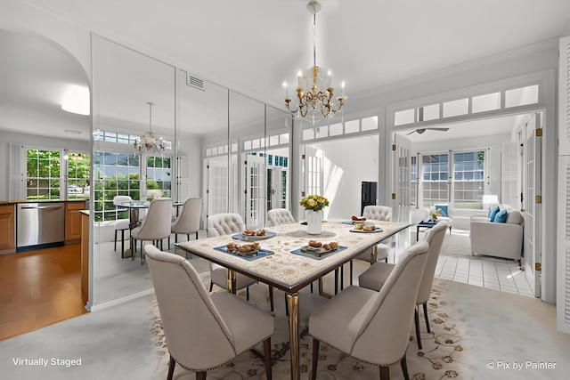 324 Torrington Dr, Bloomingdale, IL 60108 - dining room with a chandelier, ornamental molding, and ceiling fan