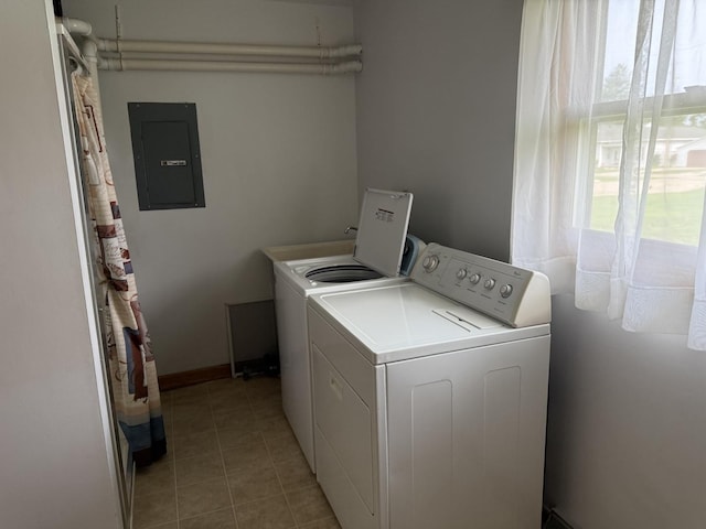 318 Durant St, Oglesby, IL 61348 - laundry room with electric panel, separate washer and dryer, and light tile patterned flooring