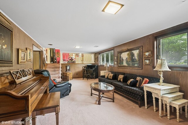 9047 Crawford Ave, Skokie, IL 60076 - carpeted living room featuring plenty of natural light and wooden walls